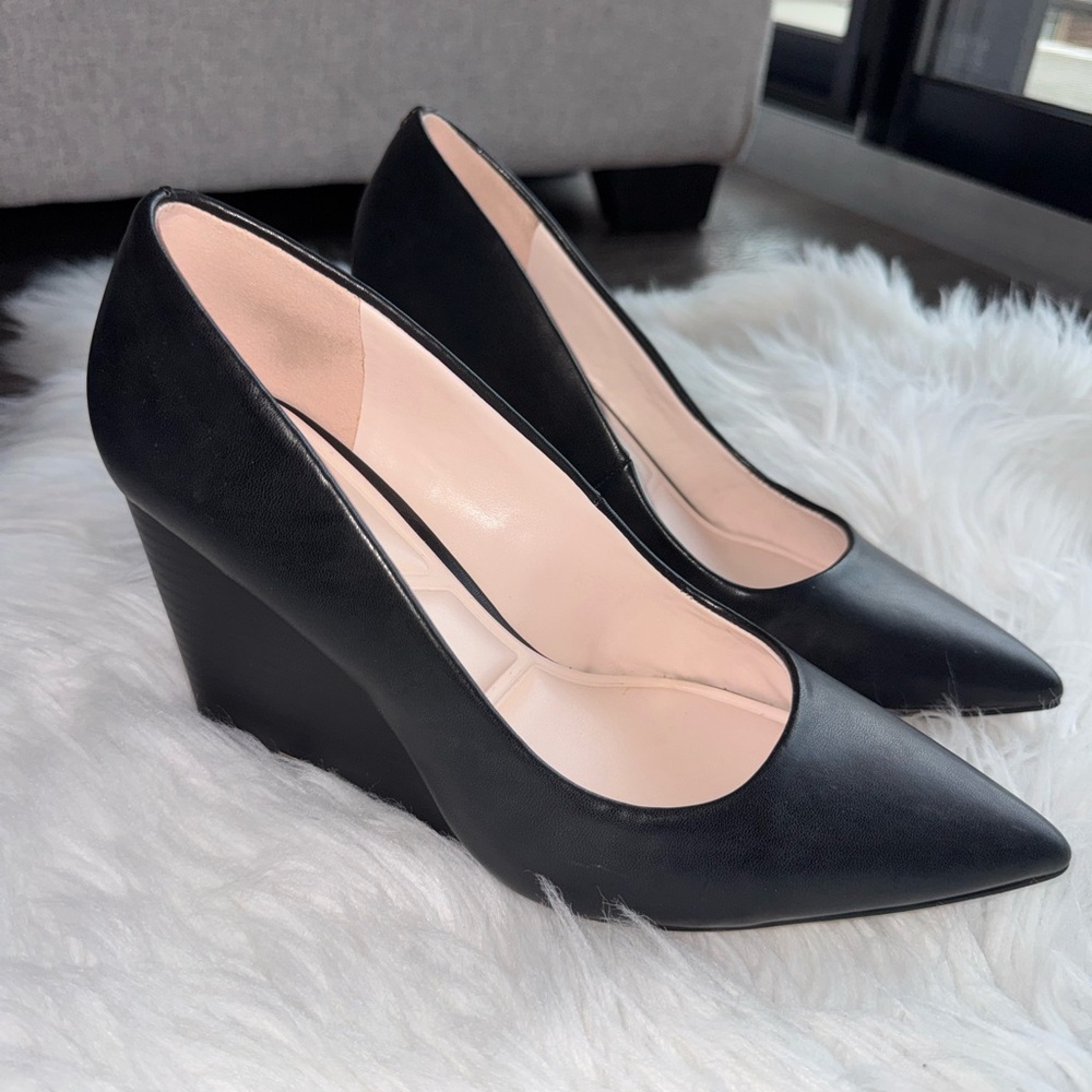 Mix No. 6 Black Pointed-Toe Wedge Pumps
